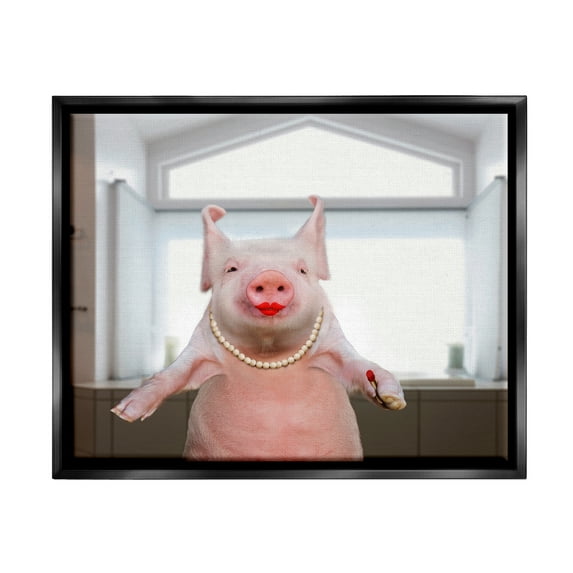 Stupell Industries Glam Pig in Lipstick Animals & Insects Painting Black Floater Framed Art Print Wall Art, 31 x 25