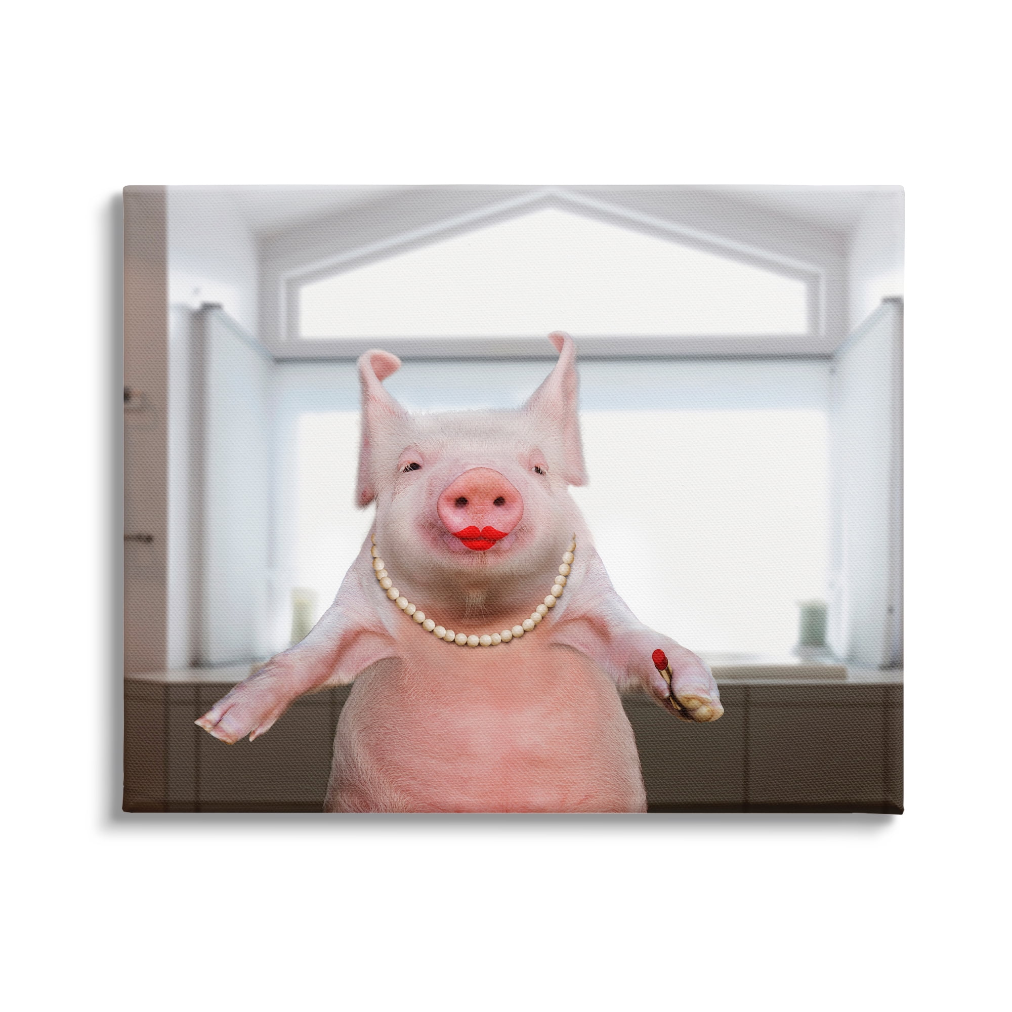 Stupell Industries Glam Pig in Lipstick Animals & Insects Painting Gallery Wrapped Canvas Print Wall Art, 30 x 24
