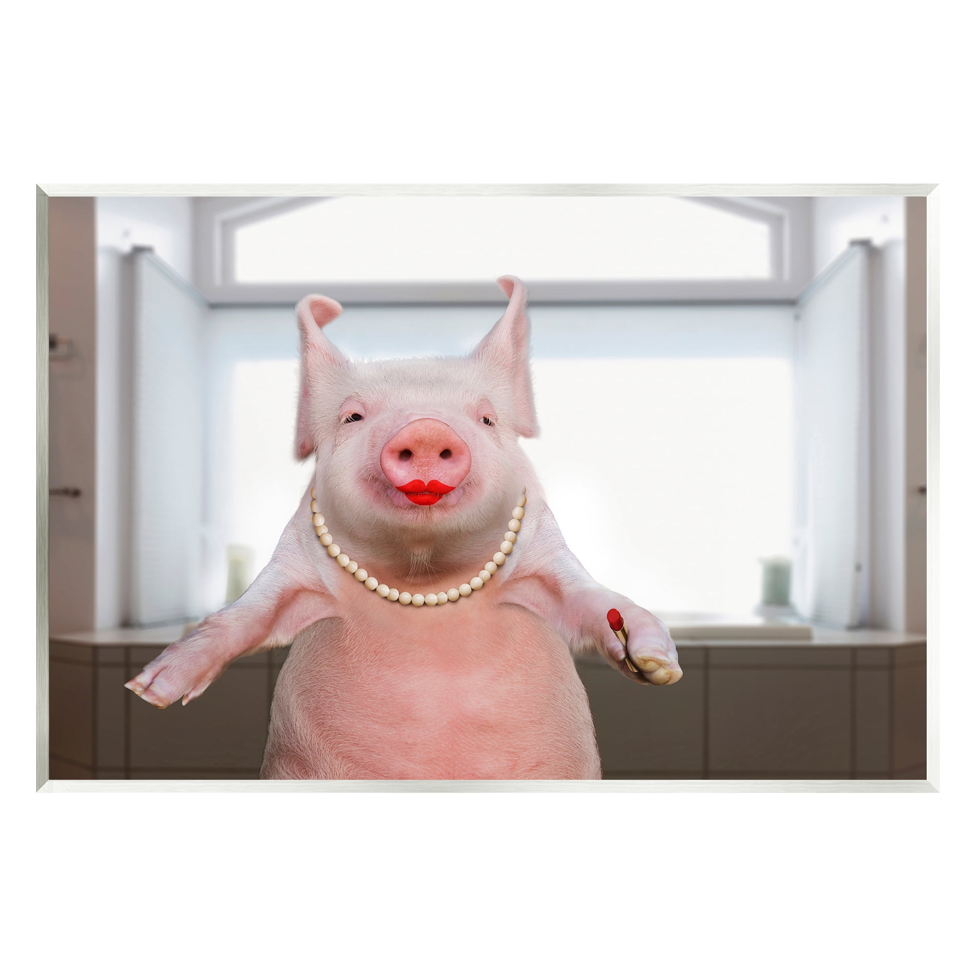 Stupell Industries Glam Pig in Lipstick Animals & Insects Painting Unframed Art Print Wall Art, 19 x 13