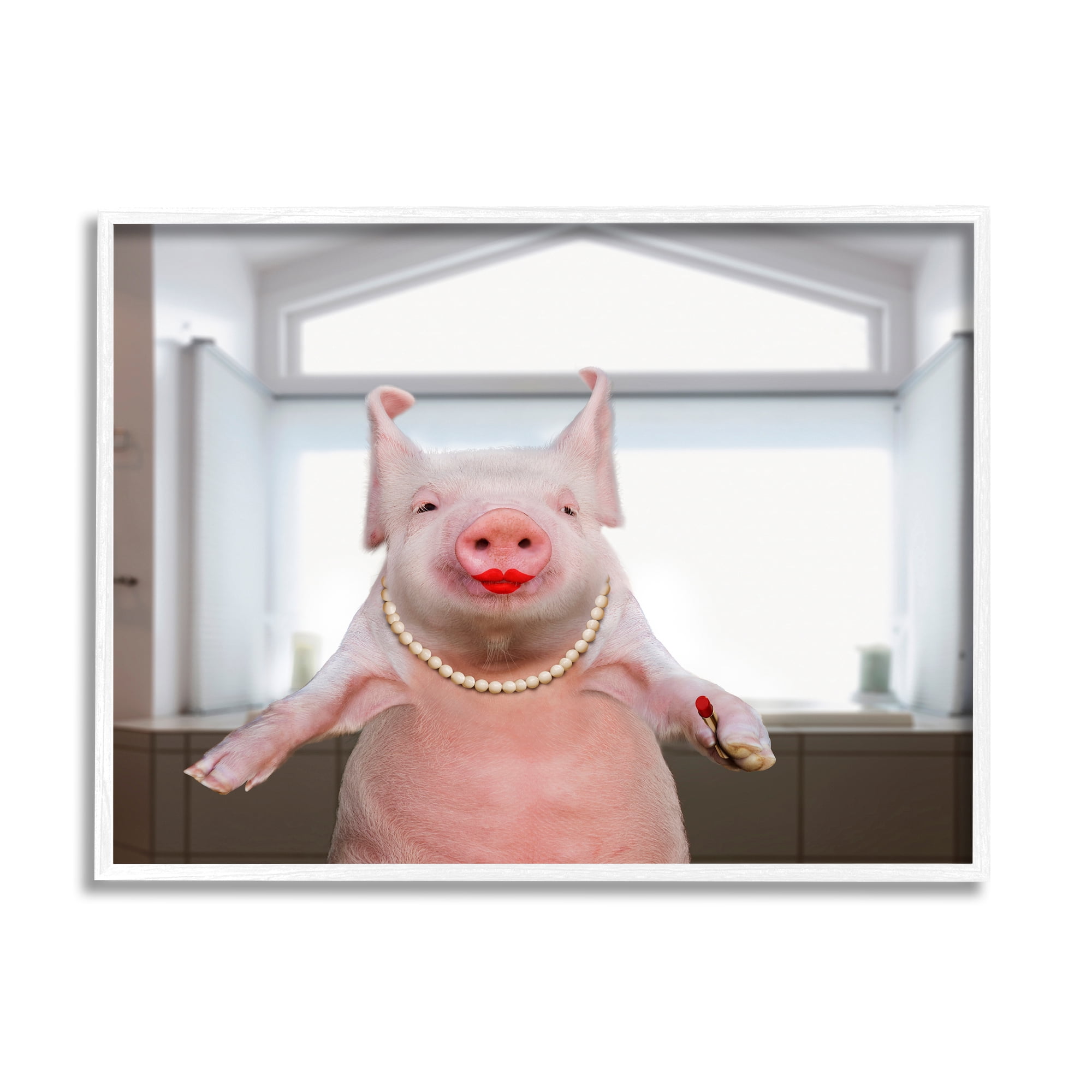 Stupell Industries Glam Pig in Lipstick Animals & Insects Painting White Framed Art Print Wall Art, 20 x 16