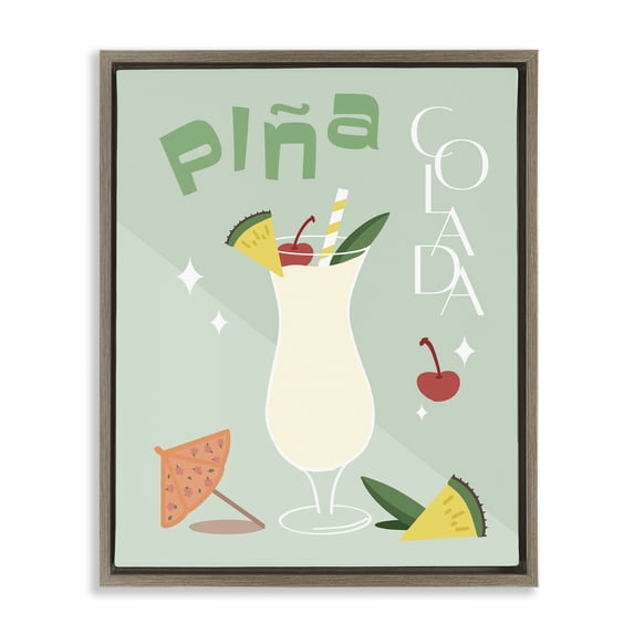 Stupell Industries Glam Pina Colada Typography Brown Floating Frame Canvas Art, 25 x 31, by Anna Quach