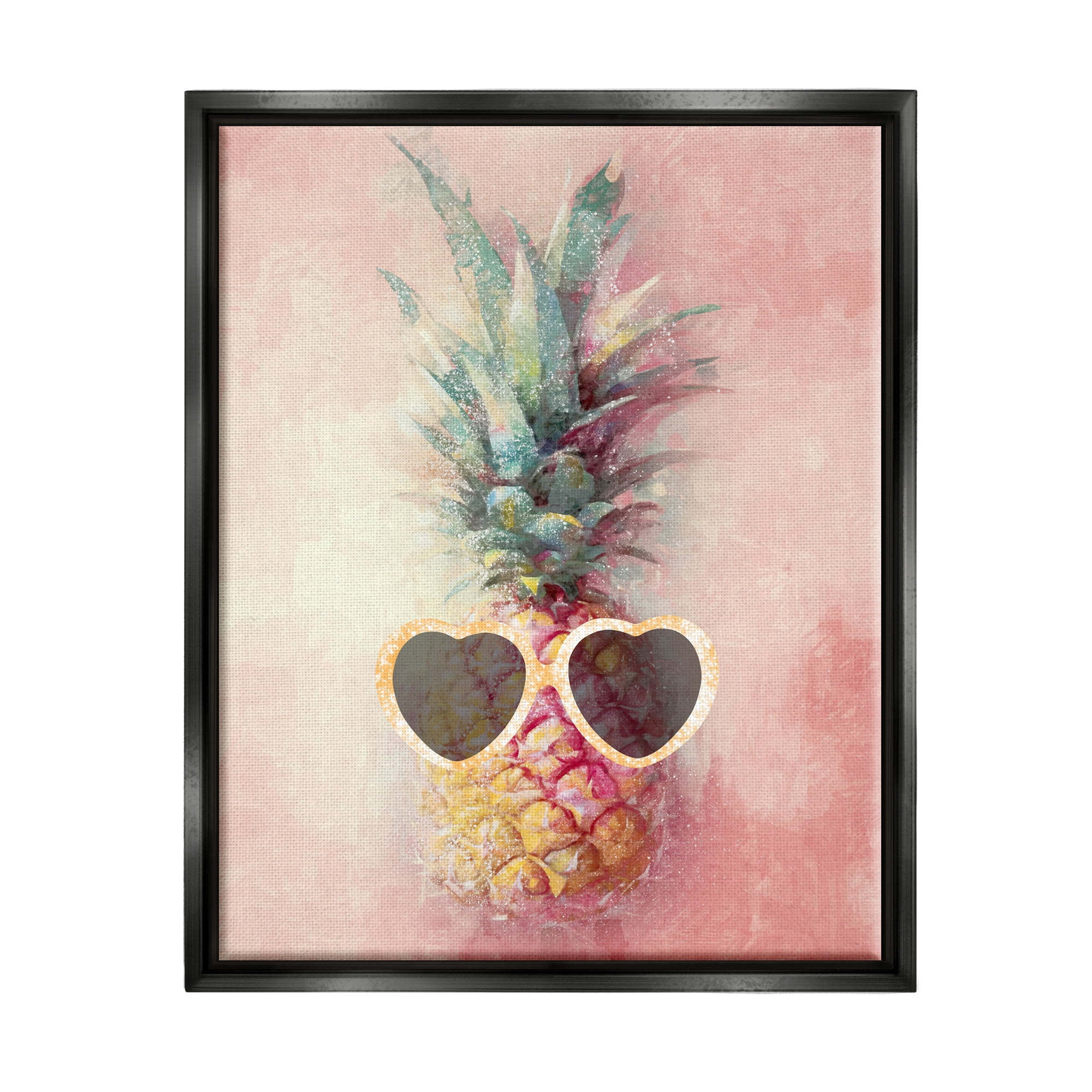 Stupell Industries Glam Pineapple & Sunglasses Food & Beverage Painting Black Floater Framed Canvas Art Print Wall Art, 17 x 21