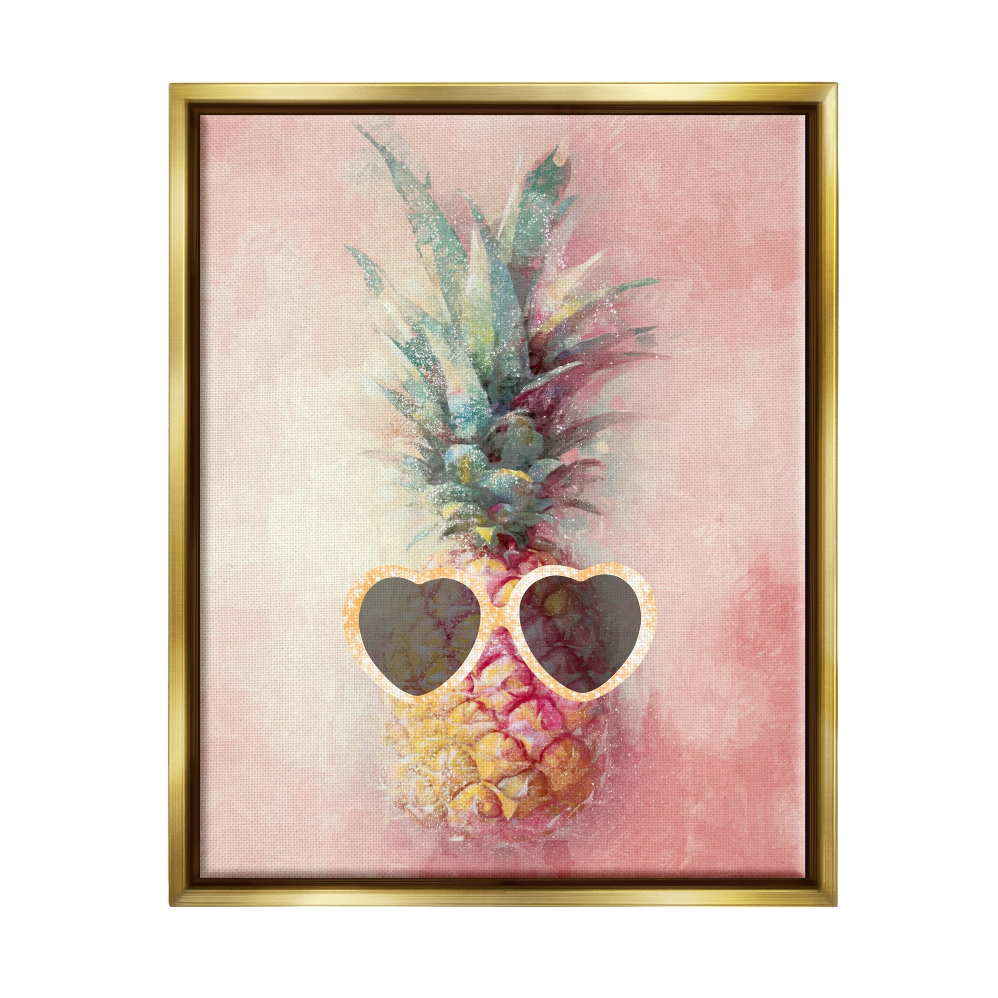 Stupell Industries Glam Pineapple & Sunglasses Food & Beverage Painting Gold Floater Framed Canvas Art Print Wall Art, 17 x 21