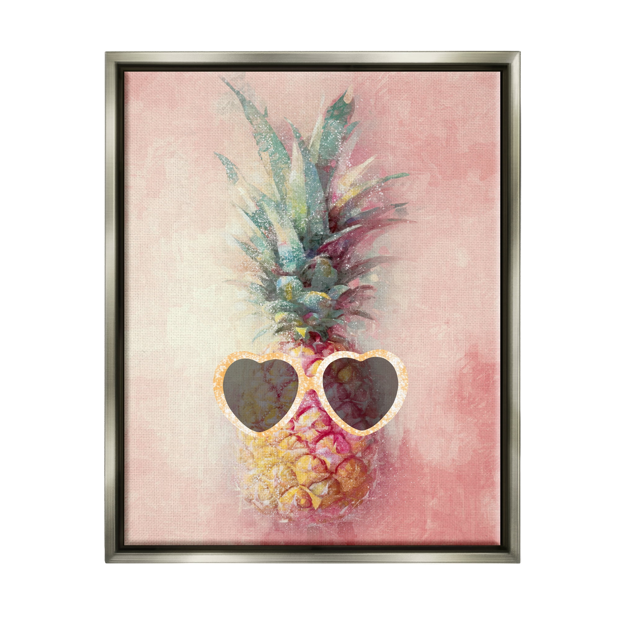 Stupell Industries Glam Pineapple & Sunglasses Food & Beverage Painting Gray Floater Framed Canvas Art Print Wall Art, 17 x 21