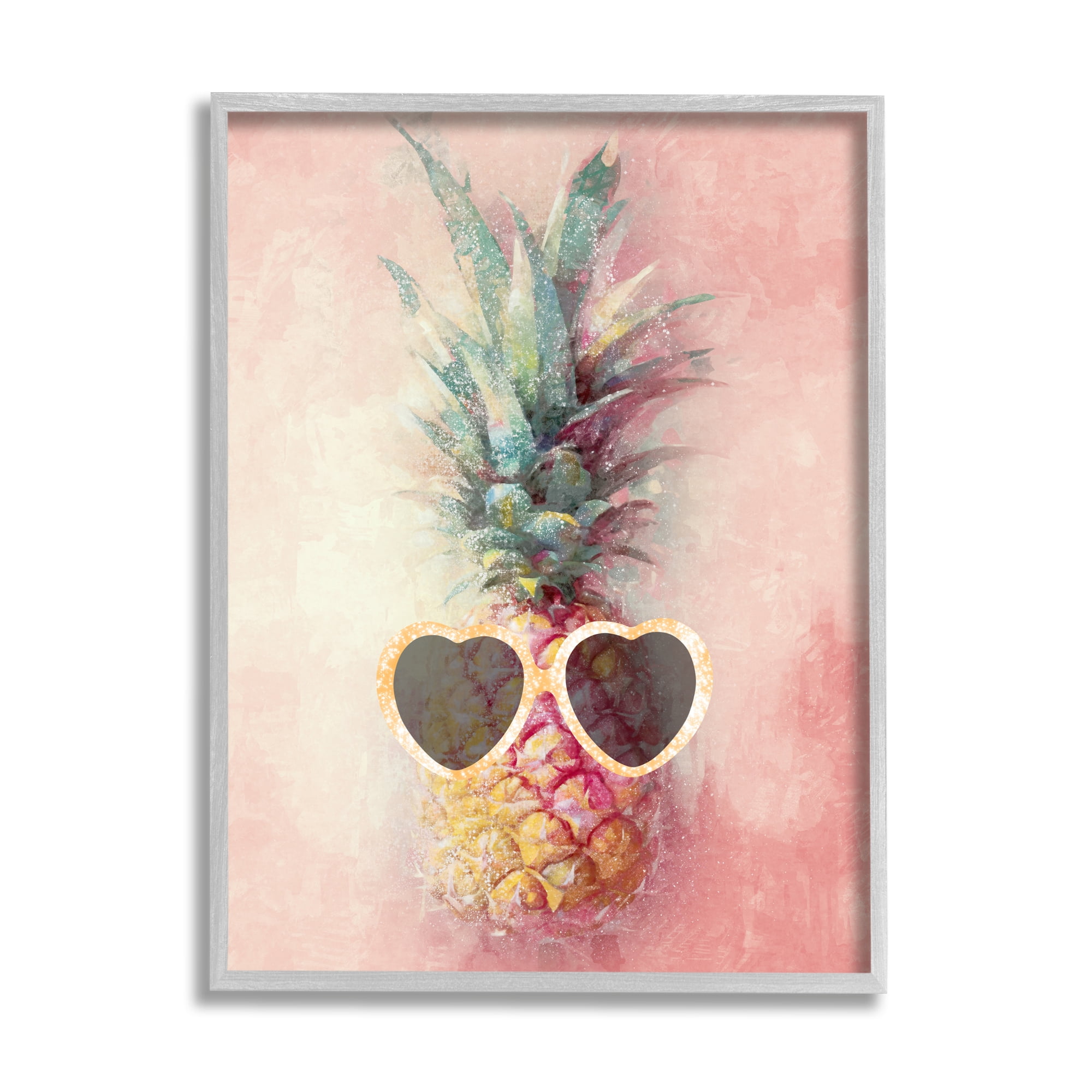 Stupell Industries Glam Pineapple & Sunglasses Food & Beverage Painting Gray Framed Art Print Wall Art, 16 x 20
