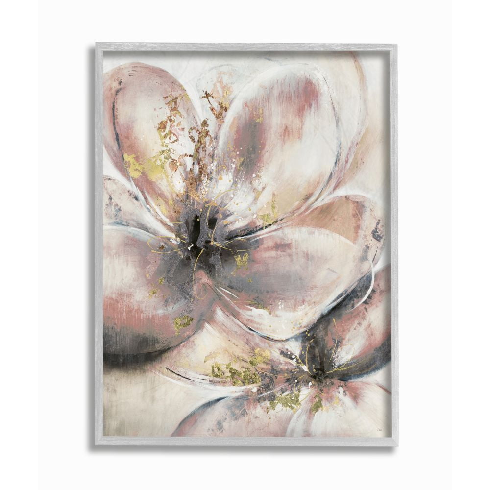 Stupell Industries Glam Pink Beige Flower Petals Floral Gold Painting Framed Wall Art Design by K. Nari, 11" x 14", Gray Framed