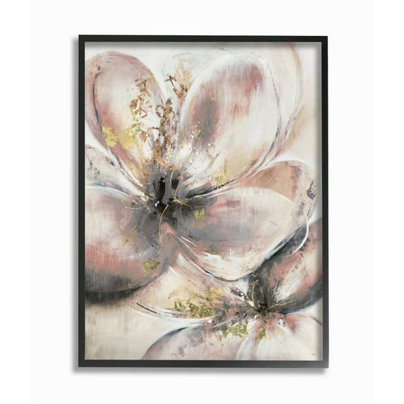 Stupell Industries Glam Pink Beige Flower Petals Floral Gold Painting Framed Wall Art Design by K. Nari, 16" x 20", Black Framed