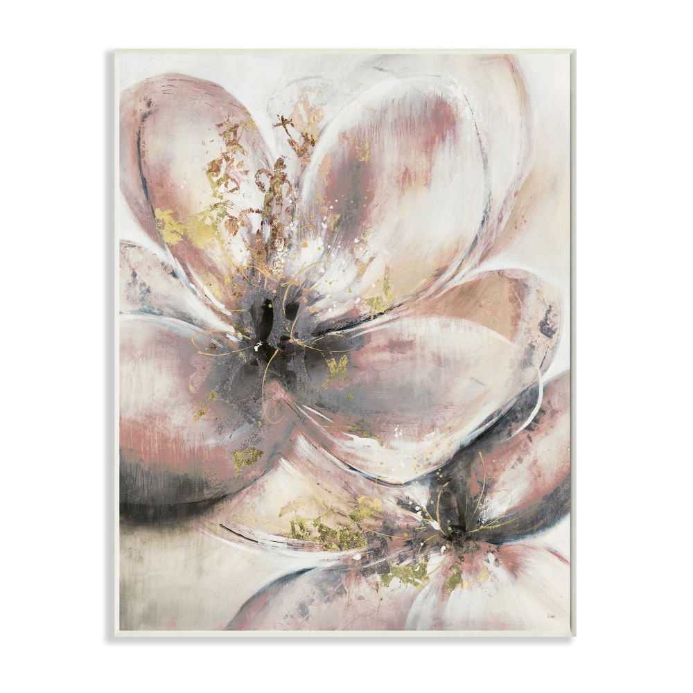 Stupell Industries Glam Pink Beige Flower Petals Floral Gold Painting Unframed Art Print Wall Art, 13x19, by K. Nari