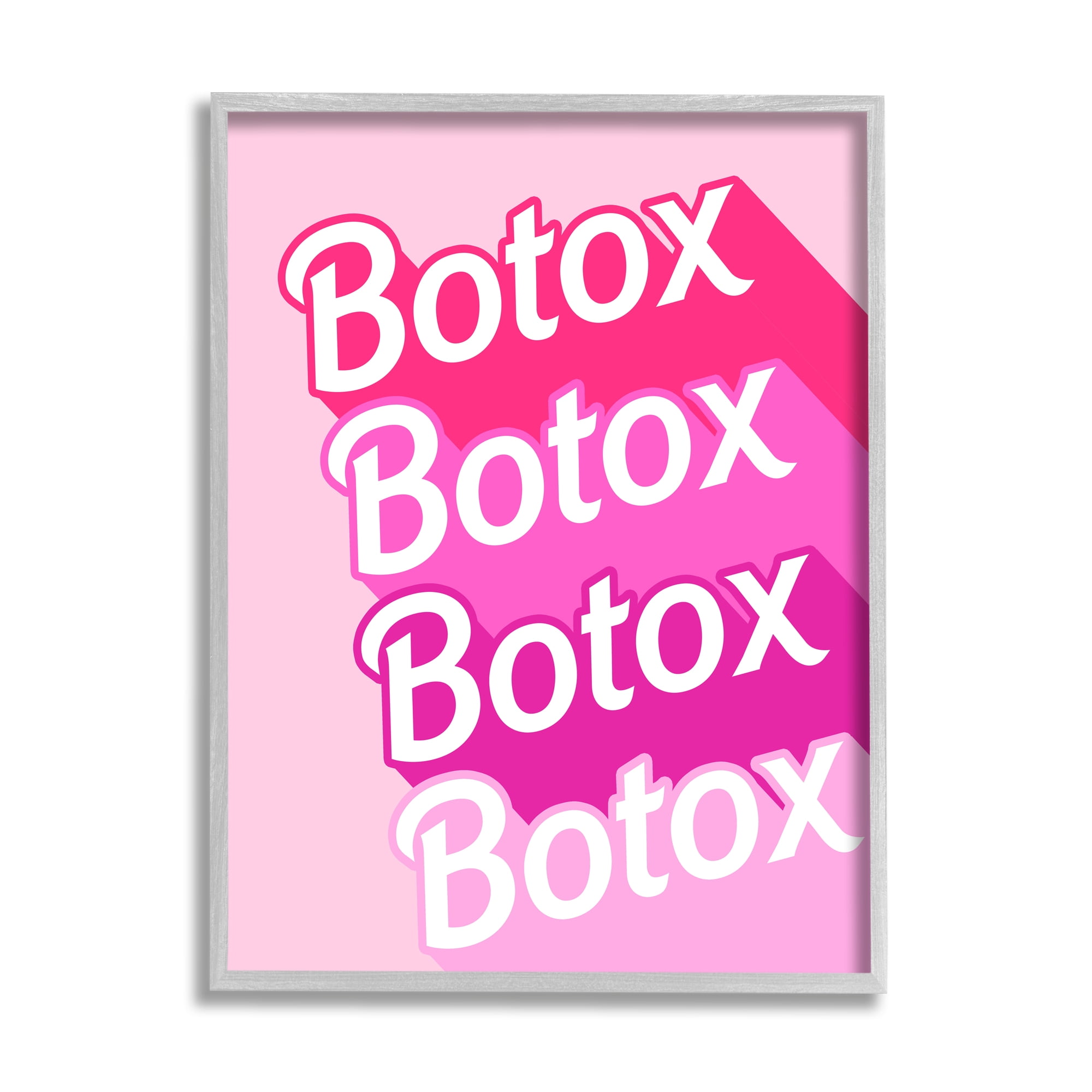 Stupell Industries Glam Pink Botox Phrase Inspirational Painting Gray Framed Art Print Wall Art, 24 x 30