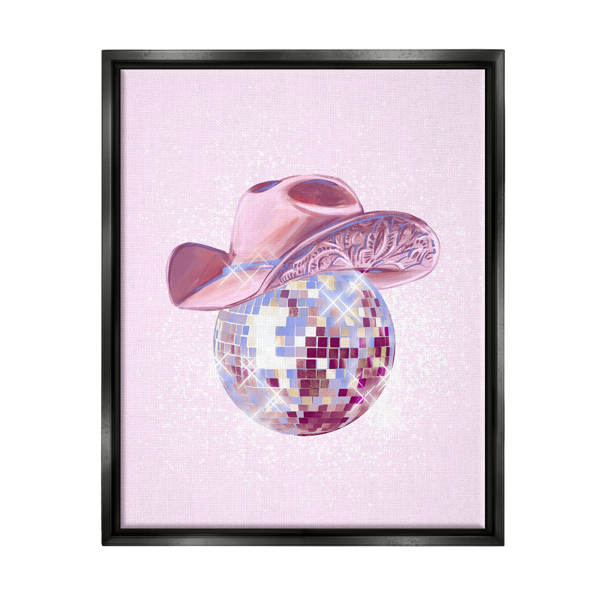 Stupell Industries Glam Pink Disco Cowgirl Beauty & Fashion Painting Black Floater Framed Canvas Art Print Wall Art, 17 x 21