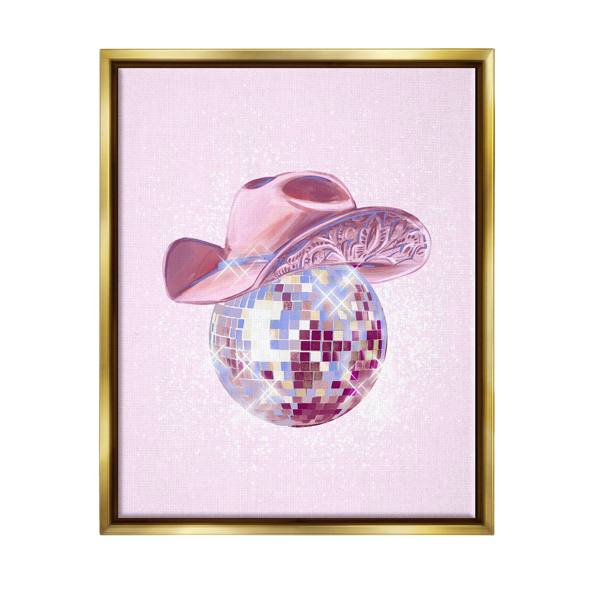 Stupell Industries Glam Pink Disco Cowgirl Beauty & Fashion Painting Gold Floater Framed Canvas Art Print Wall Art, 25 x 31