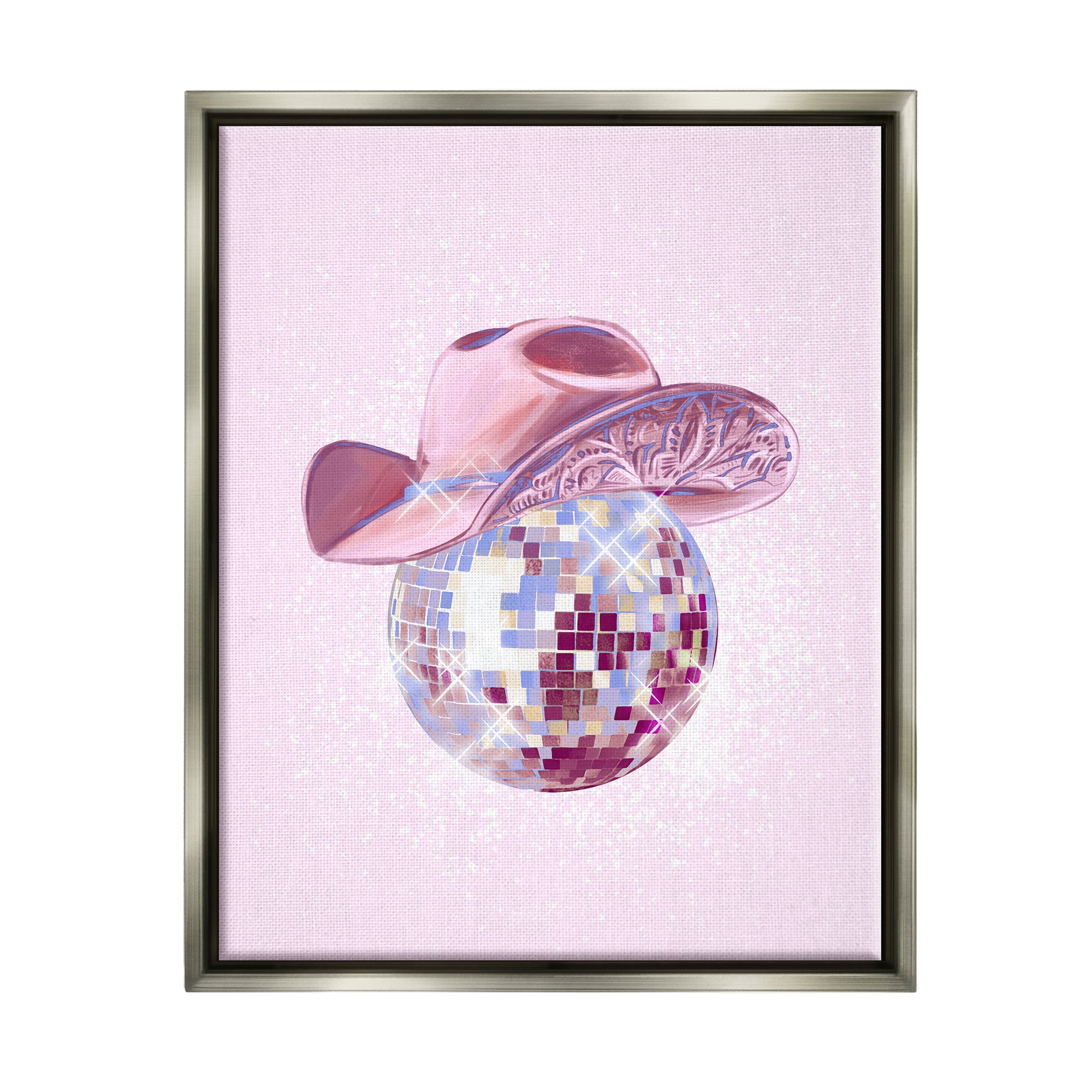 Stupell Industries Glam Pink Disco Cowgirl Beauty & Fashion Painting Gray Floater Framed Canvas Art Print Wall Art, 17 x 21