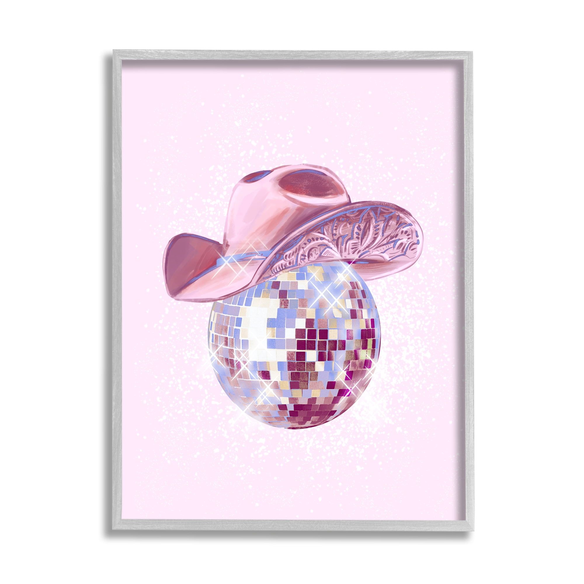 Stupell Industries Glam Pink Disco Cowgirl Beauty & Fashion Painting Gray Framed Art Print Wall Art, 11 x 14
