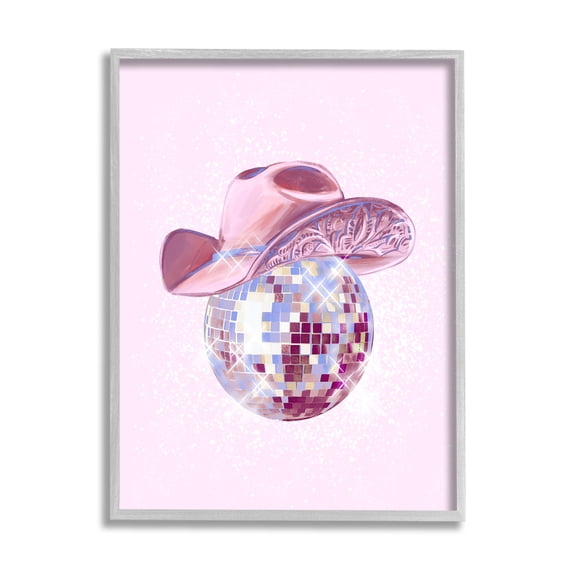 Stupell Industries Glam Pink Disco Cowgirl Beauty & Fashion Painting Gray Framed Art Print Wall Art, 24 x 30