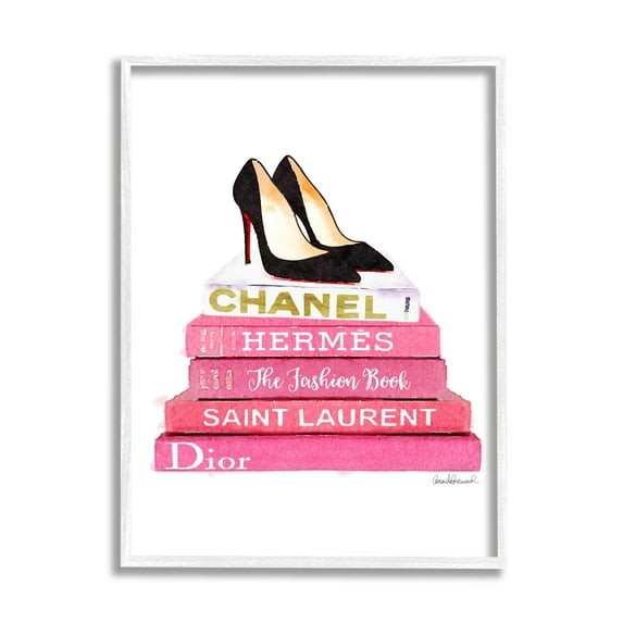 Stupell Industries Glam Pink Fashion Books Black Pump Hells, 11 x 14,Design by Amanda Greenwood