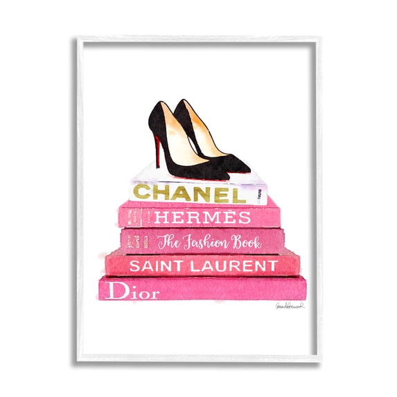 Stupell Industries Glam Pink Fashion Books Black Pump Hells, 16 x 20,Design by Amanda Greenwood
