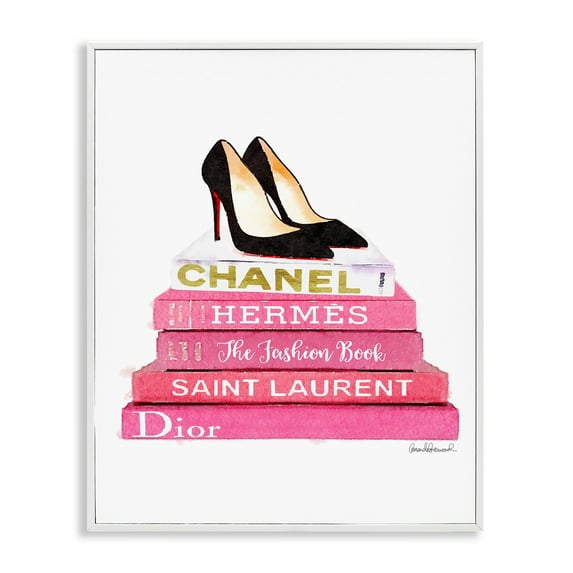 Stupell Industries Glam Pink Fashion Books Black Pump Hells, 24 x 30,Design by Amanda Greenwood