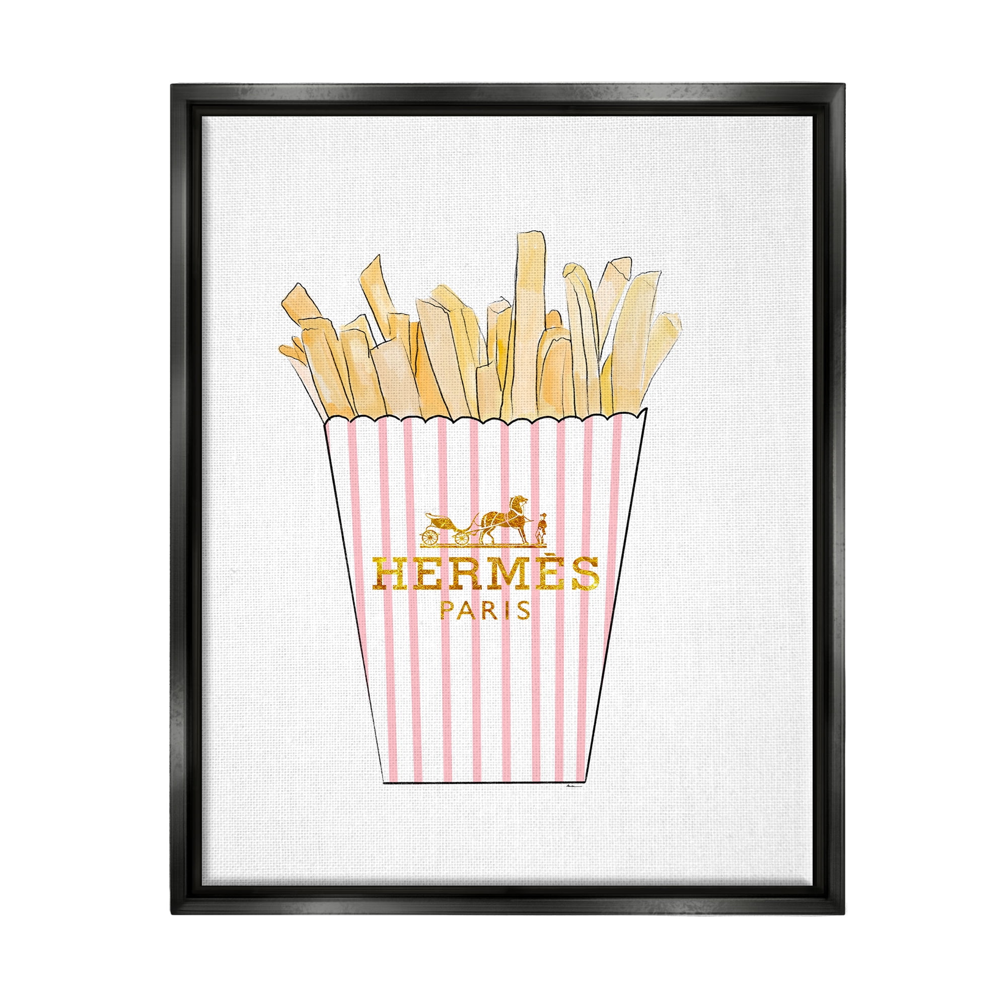 Stupell Industries Glam Pink Fashion Fries Food & Beverage Painting Black Floater Framed Art Print Wall Art, 25 x 31