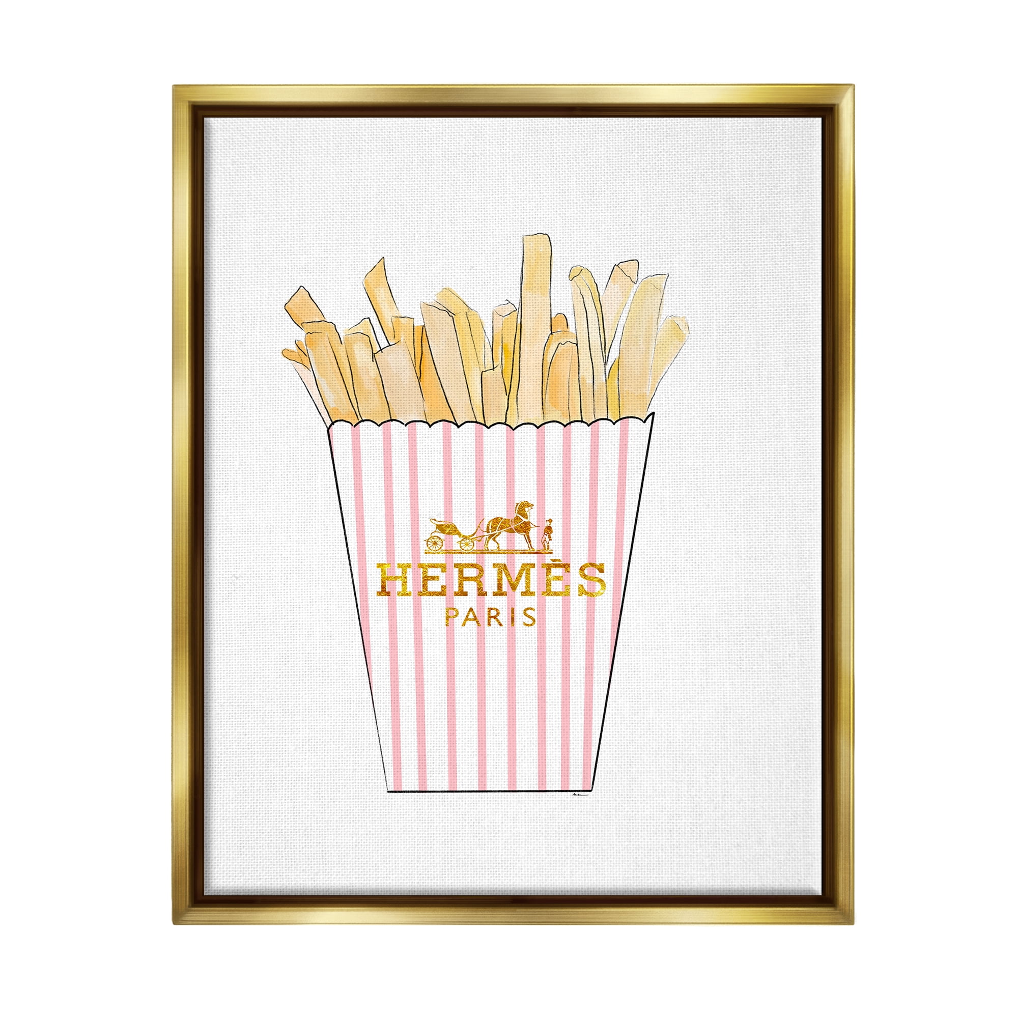 Stupell Industries Glam Pink Fashion Fries Food & Beverage Painting Gold Floater Framed Art Print Wall Art, 25 x 31