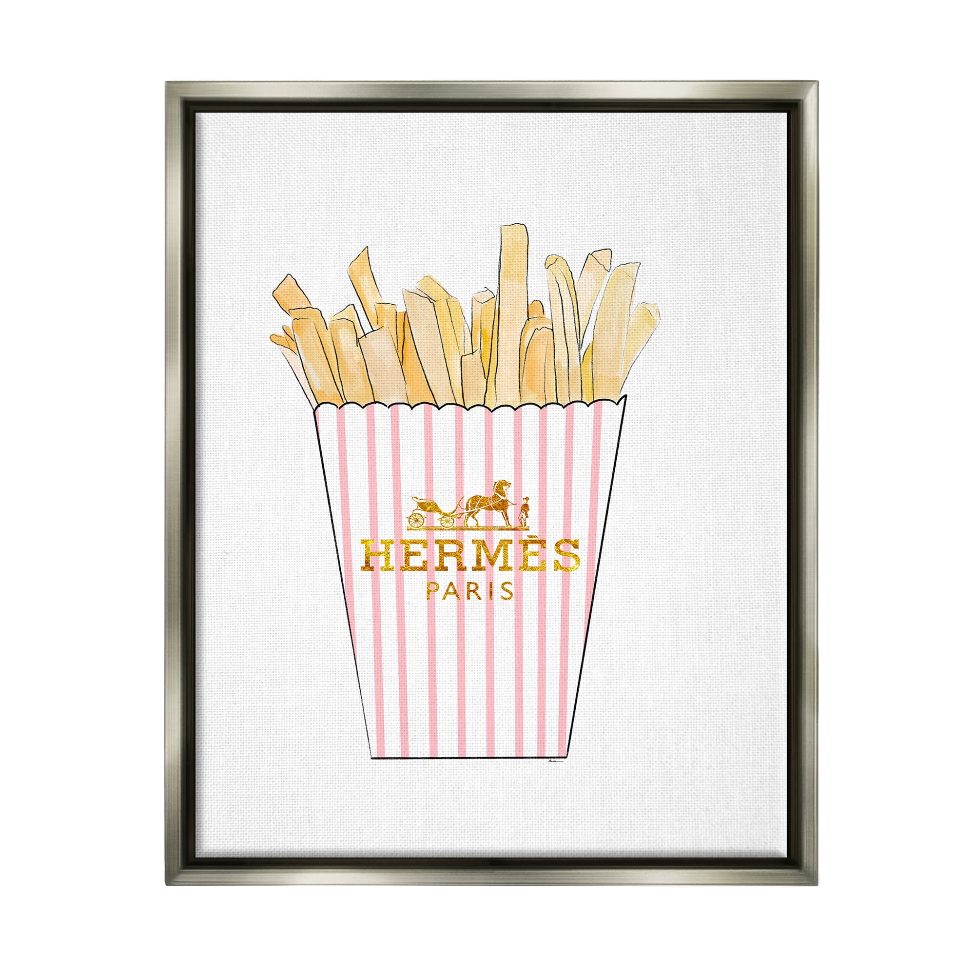 Stupell Industries Glam Pink Fashion Fries Food & Beverage Painting Gray Floater Framed Art Print Wall Art, 17 x 21