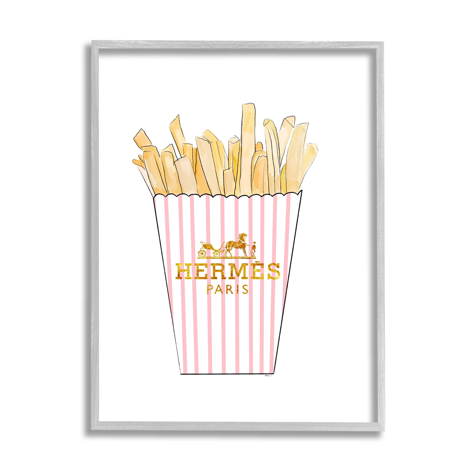 Stupell Industries Glam Pink Fashion Fries Food & Beverage Painting Gray Framed Art Print Wall Art, 16 x 20