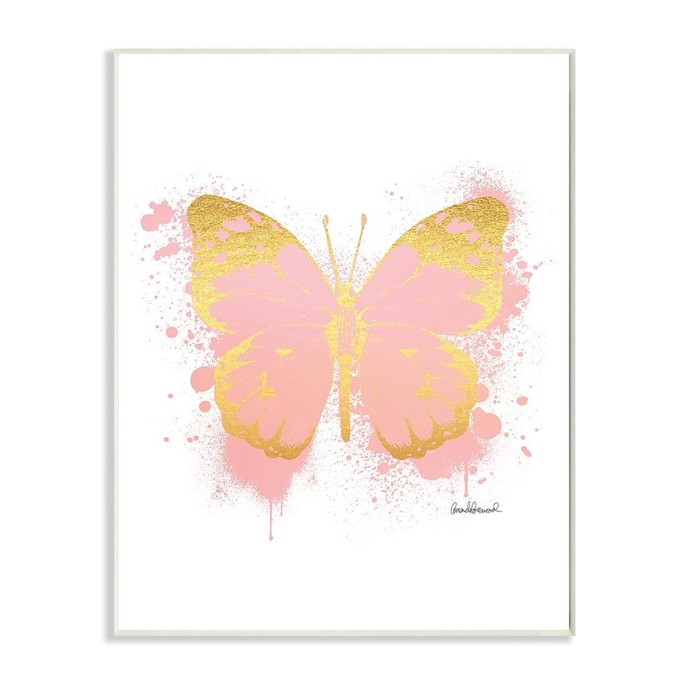 Stupell Industries Glam Pink Gold Butterfly Abstract Paint Splatter Animals & Insects Painting Unframed Art Print Wall Art, 10 x 15