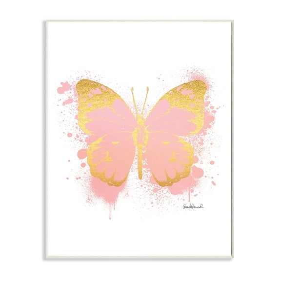 Stupell Industries Glam Pink Gold Butterfly Abstract Paint Splatter Animals & Insects Painting Unframed Art Print Wall Art, 10 x 15