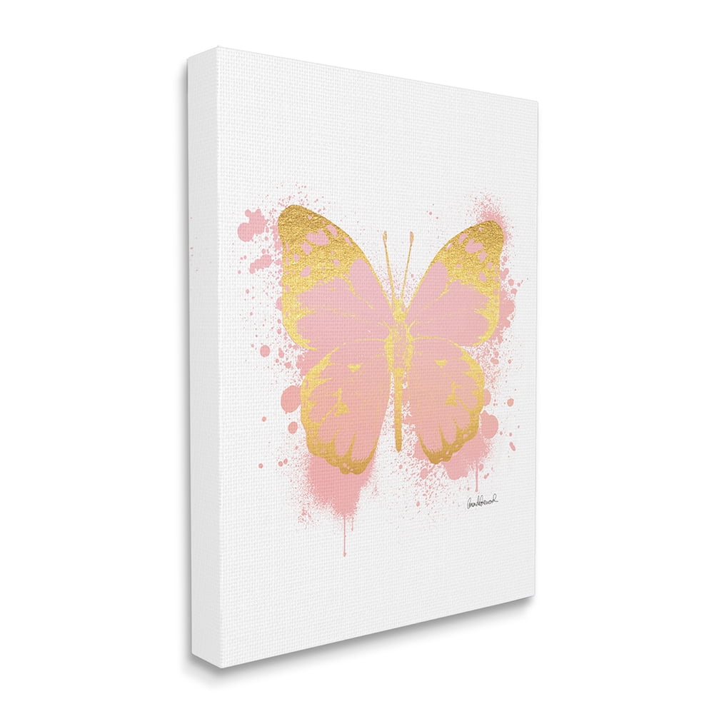 Pink and Gold Butterfly Abstract Canvas Wall Art, 24 x 30