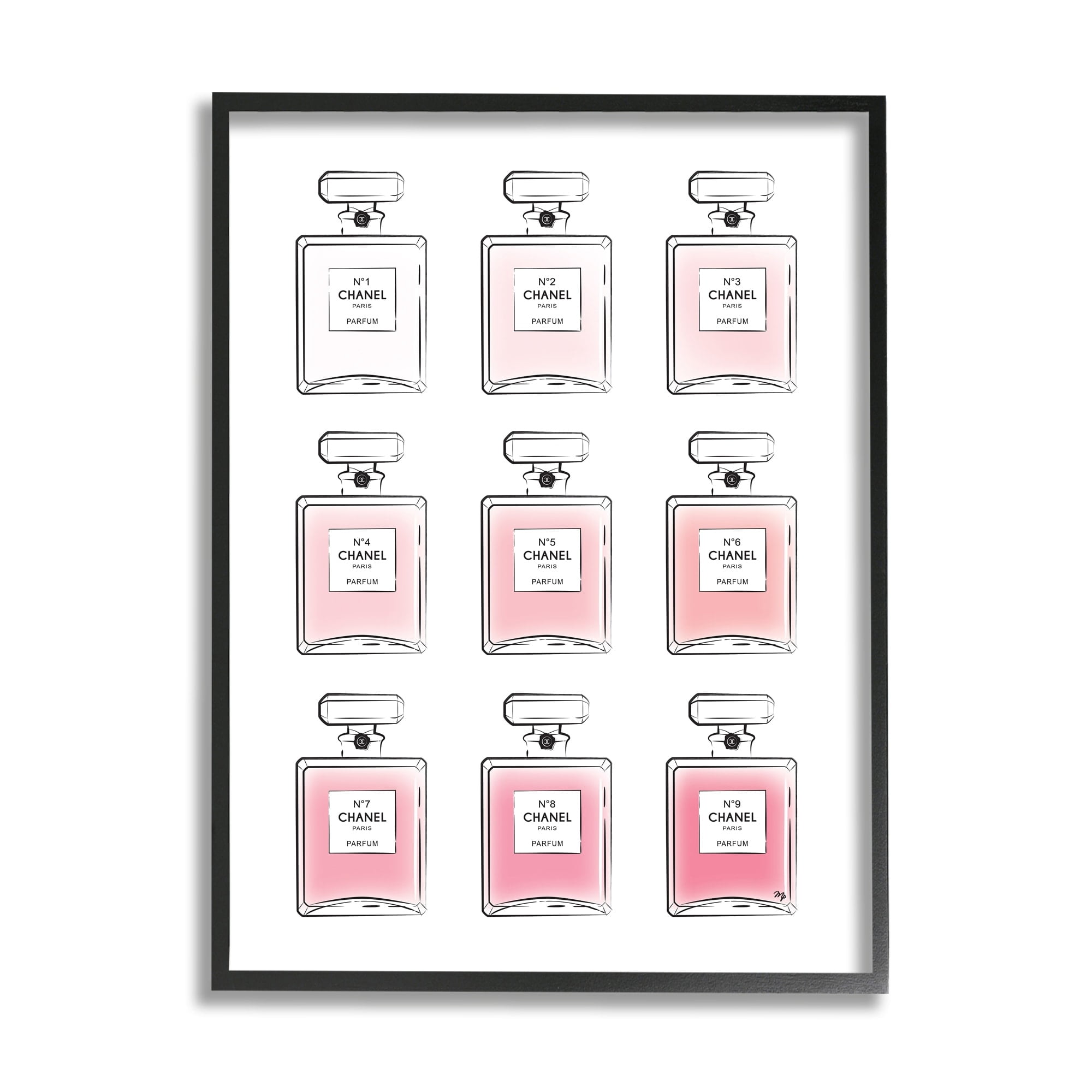 Stupell Industries Glam Pink Ombre Fashion Perfume Bottles Beauty & Fashion Painting Black Framed Art Print Wall Art, 16 x 20
