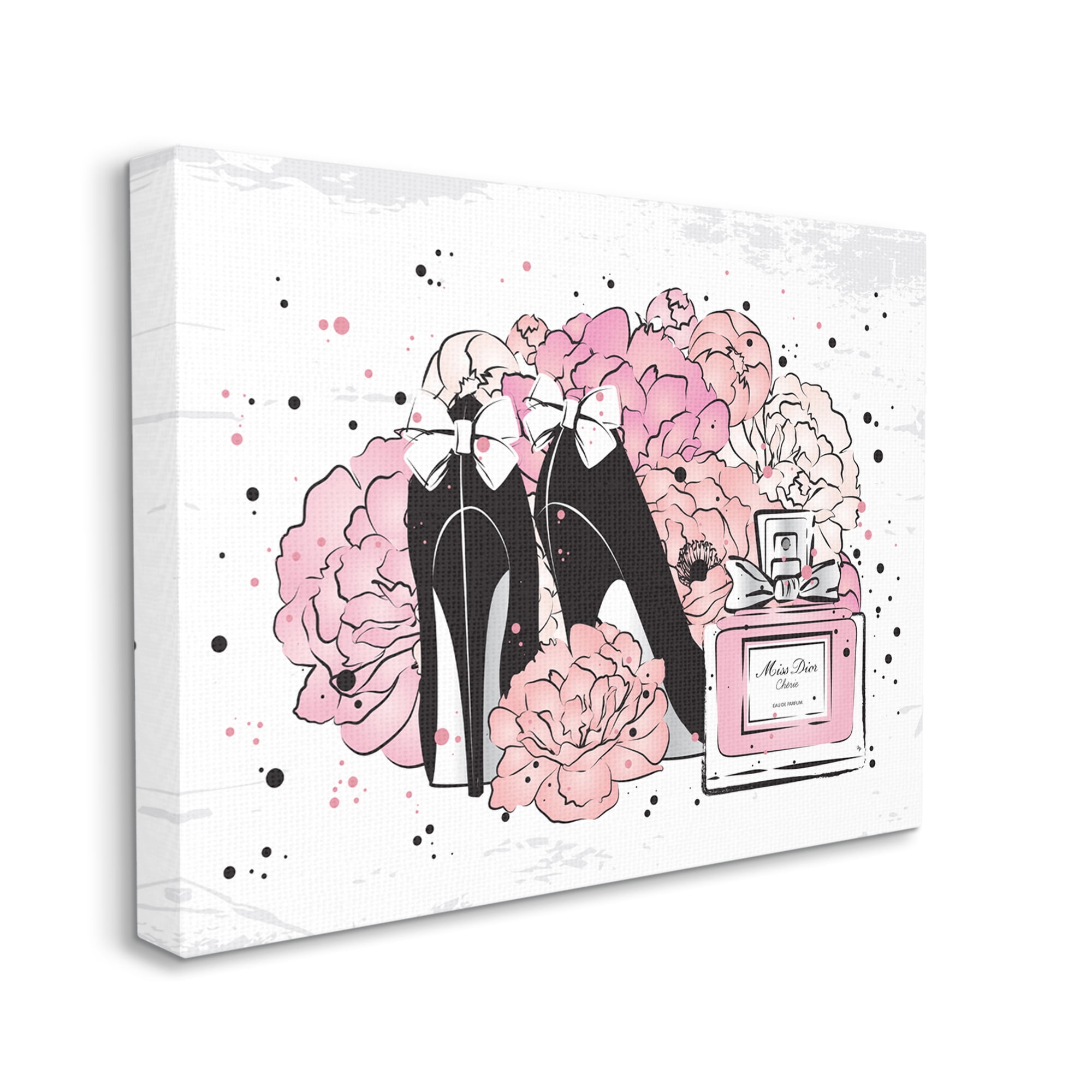 Stupell Industries Glam Pink Peonies Black Fashion Bow Heels Beauty & Fashion Painting Gallery Wrapped Canvas Art Print Wall Art, 16 x 20