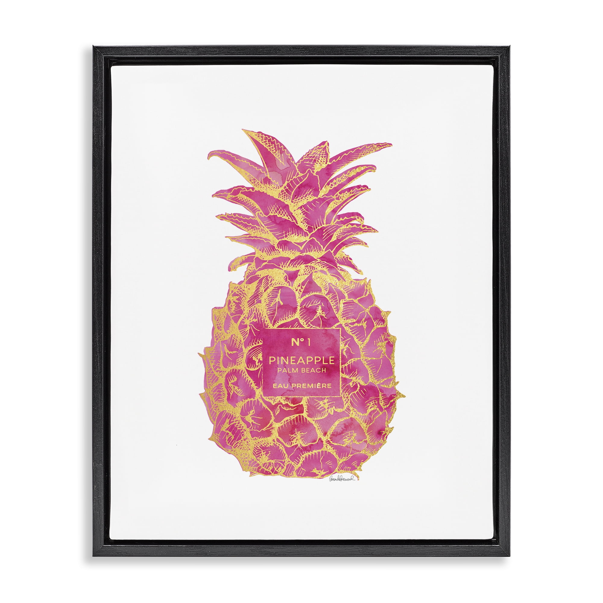Stupell Industries Glam & Pink Pineapple Food & Beverage Painting Black Floater Framed Canvas Art Print Wall Art, 25 x 31