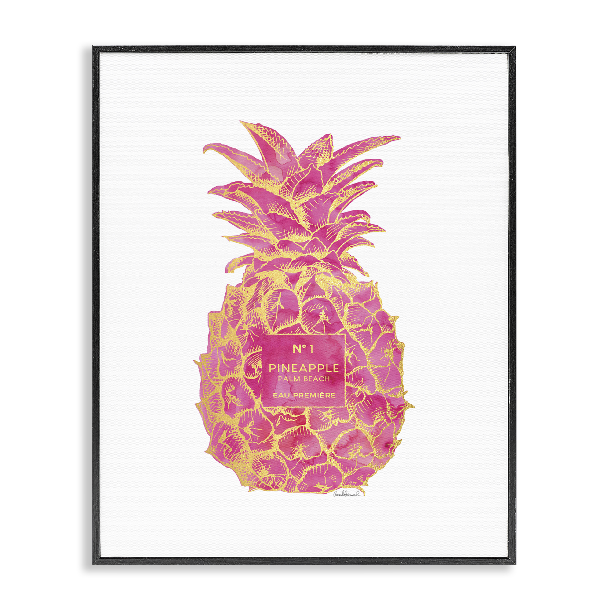 Stupell Industries Glam & Pink Pineapple Food & Beverage Painting Black Framed Art Print Wall Art, 24 x 30