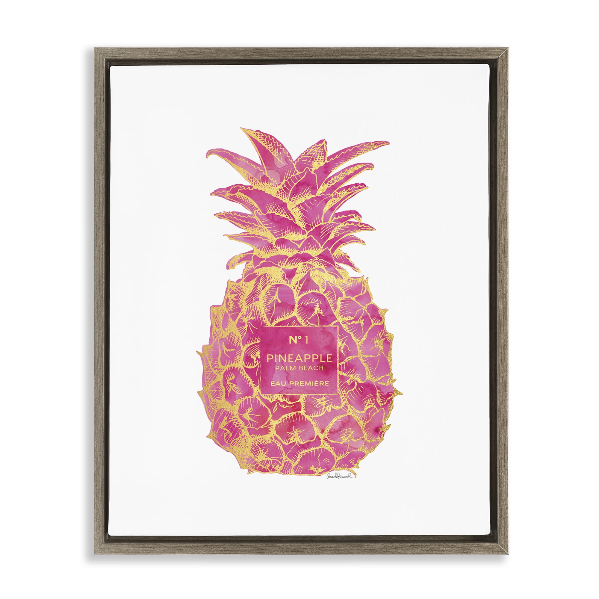 Stupell Industries Glam & Pink Pineapple Food & Beverage Painting Brown Floater Framed Canvas Art Print Wall Art, 25 x 31