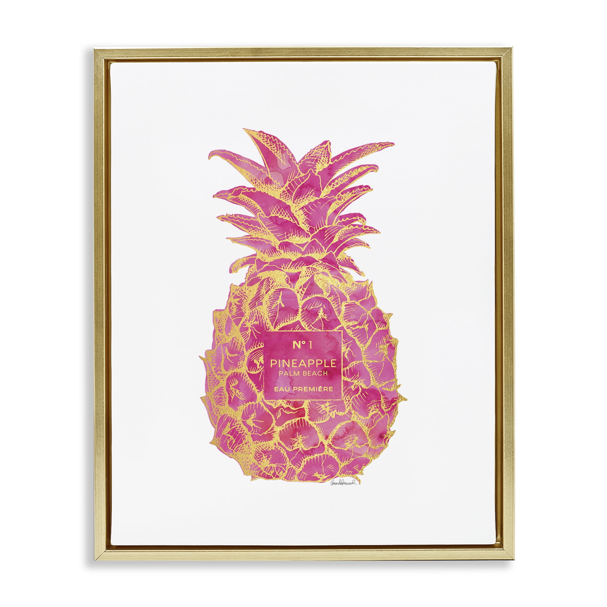 Stupell Industries Glam & Pink Pineapple Food & Beverage Painting Gold Floater Framed Canvas Art Print Wall Art, 25 x 31