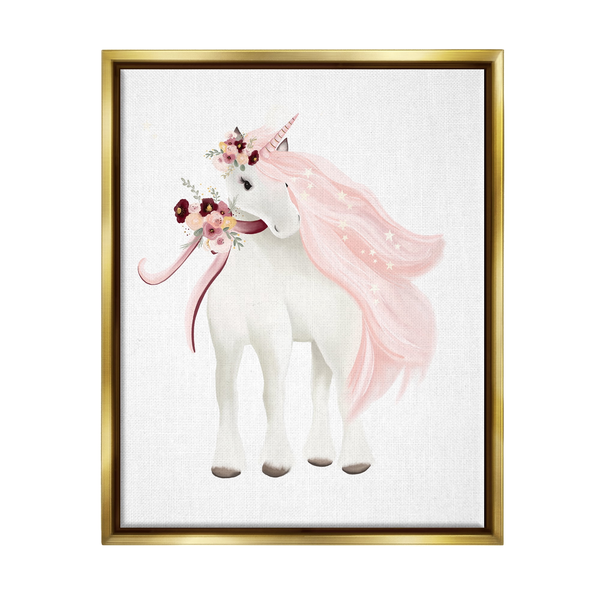 Stupell Industries Glam Pink Unicorn Fairy Tales & Fantasy Painting Gold Floater Framed Canvas Art Print Wall Art, 17 x 21