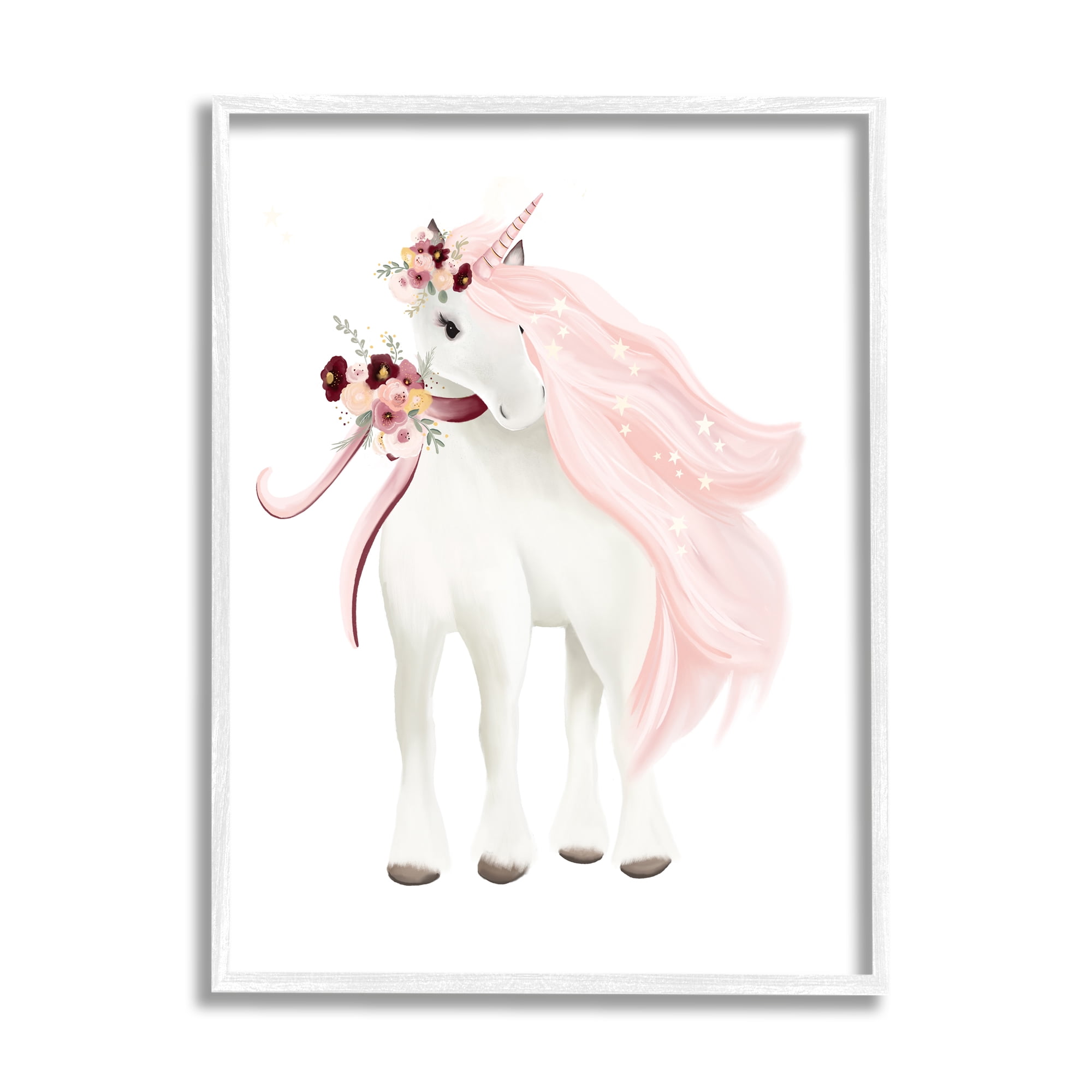 Stupell Industries Glam Pink Unicorn Fairy Tales & Fantasy Painting White Framed Art Print Wall Art, 11 x 14