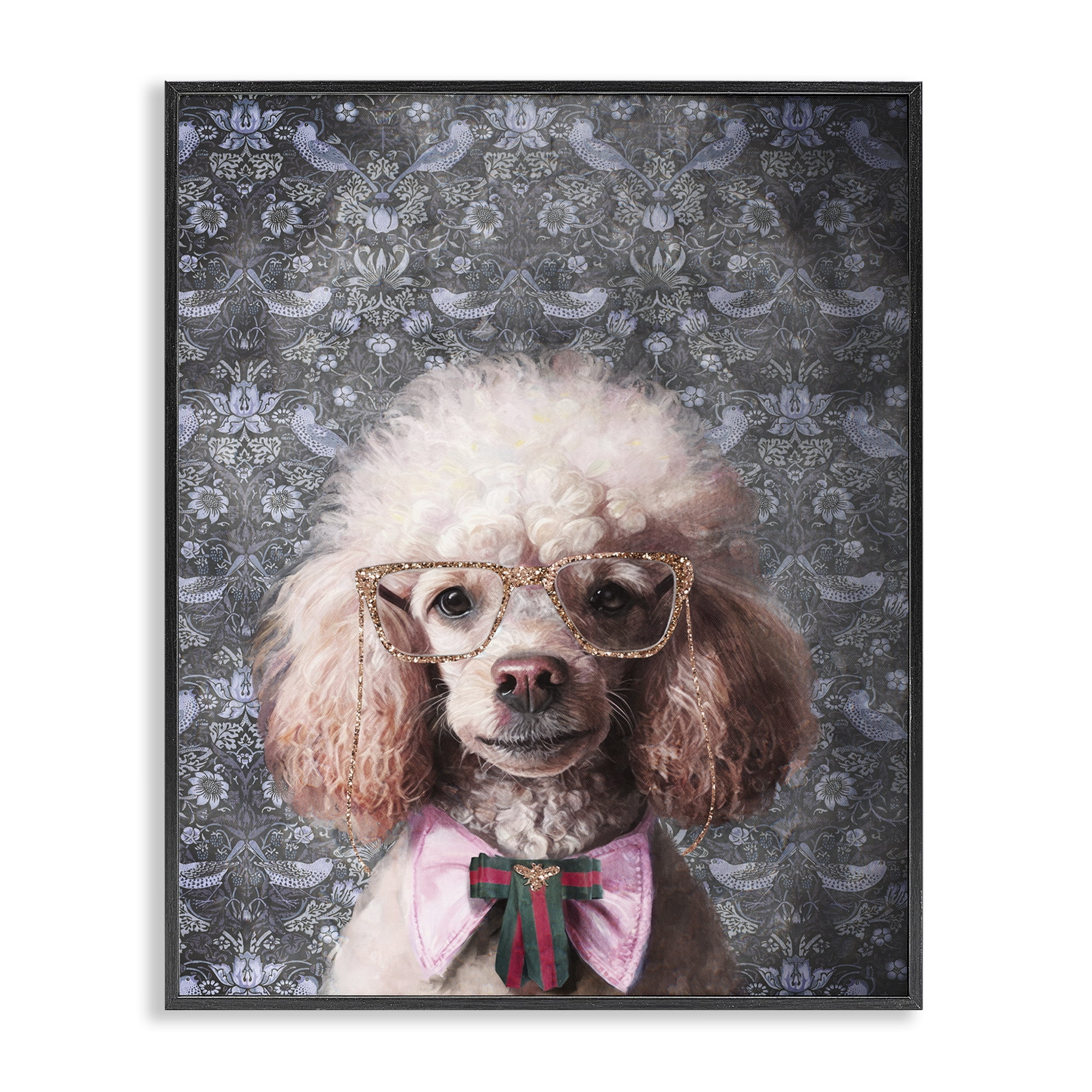 Stupell Industries Glam Poodle on Florals Novelty & Humor Painting Black Framed Art Print Wall Art, 16 x 20
