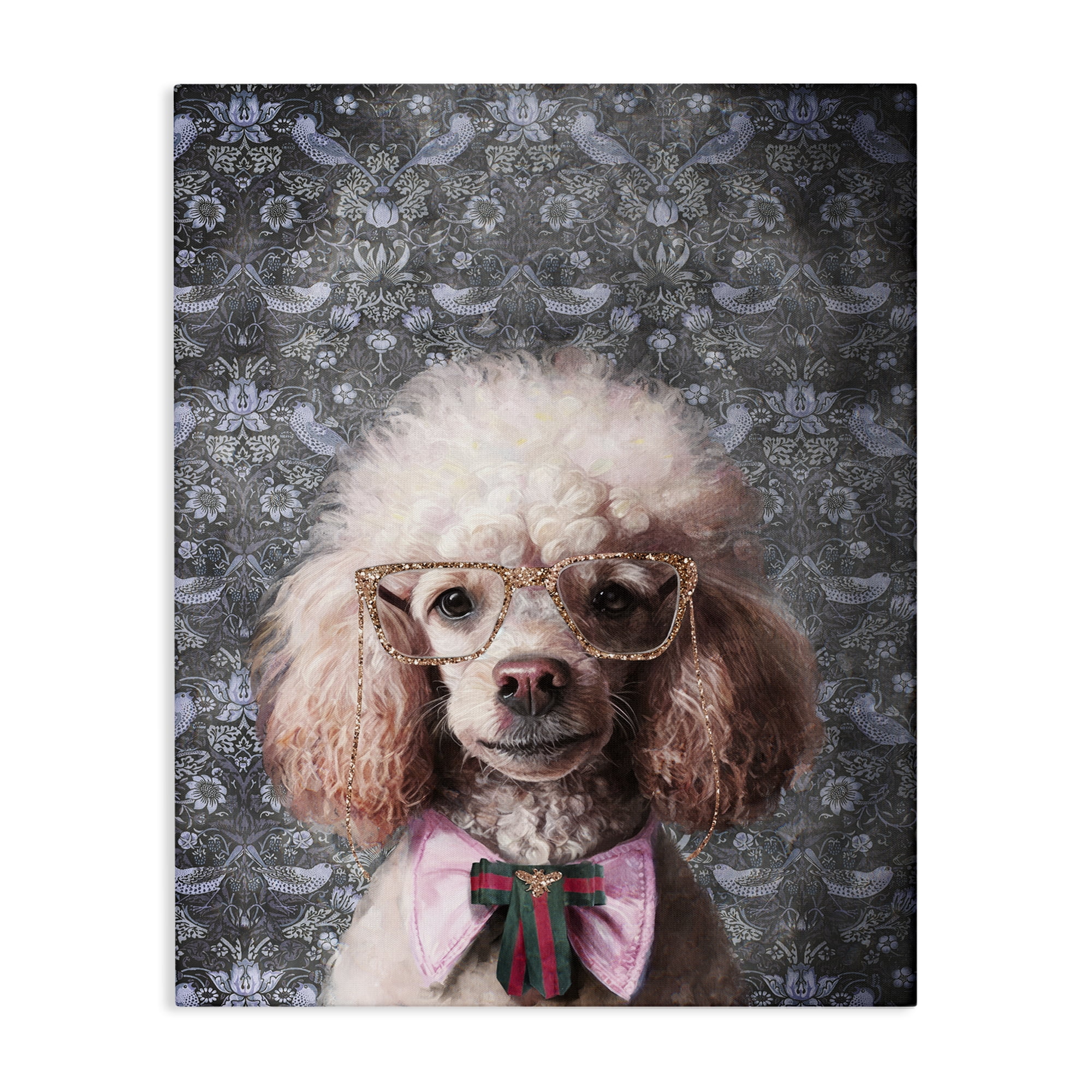 Stupell Industries Glam Poodle on Florals Novelty & Humor Painting Wrapped Canvas Art Print Wall Art, 16 x 20