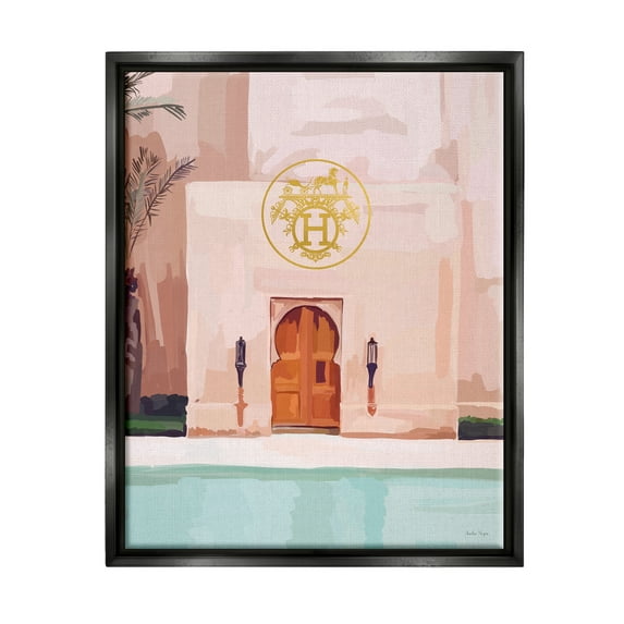 Stupell Industries Glam Poolside Villa Scene Abstract Painting Black Floater Framed Canvas Art Print Wall Art, 17 x 21