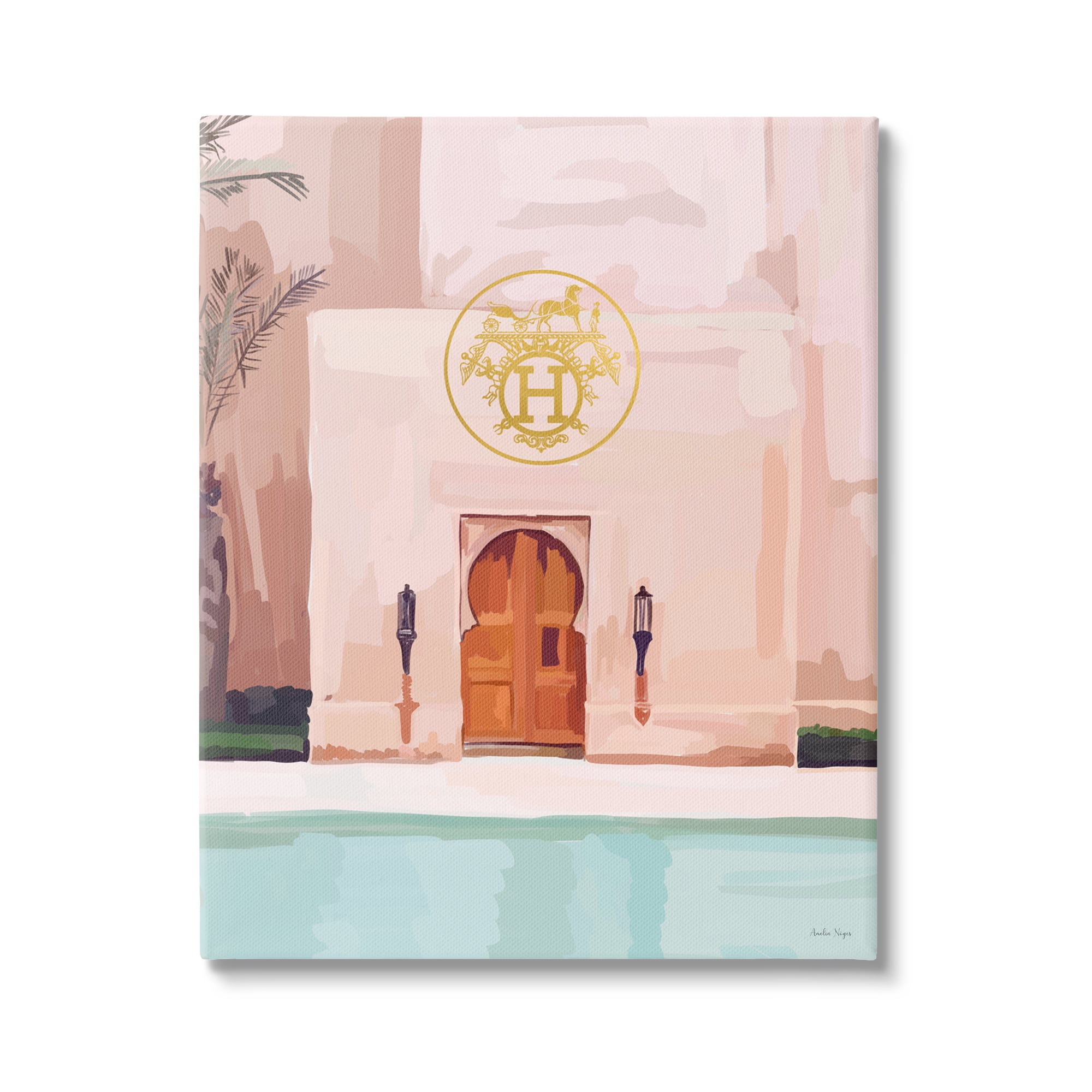 Stupell Industries Glam Poolside Villa Scene Abstract Painting Gallery Wrapped Canvas Art Print Wall Art, 30 x 40