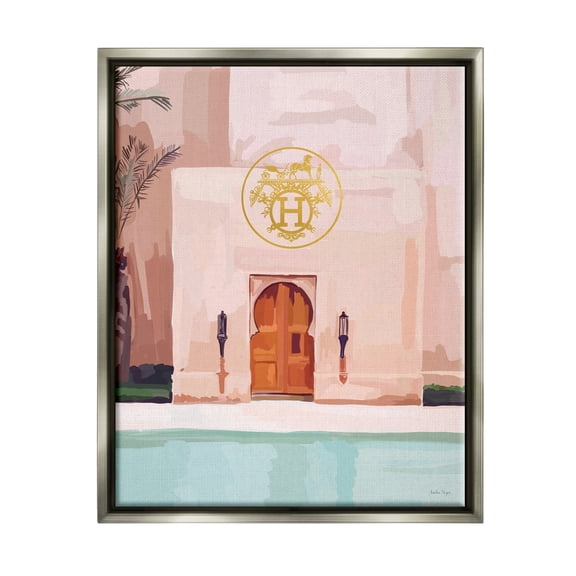 Stupell Industries Glam Poolside Villa Scene Abstract Painting Gray Floater Framed Canvas Art Print Wall Art, 17 x 21