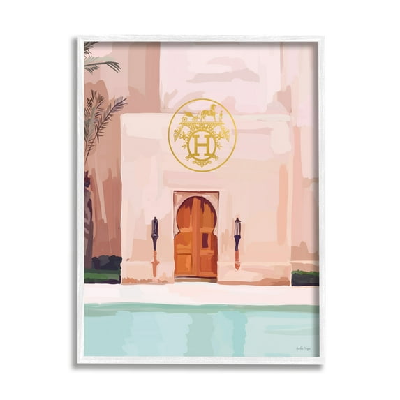 Stupell Industries Glam Poolside Villa Scene Abstract Painting White Framed Art Print Wall Art, 24 x 30