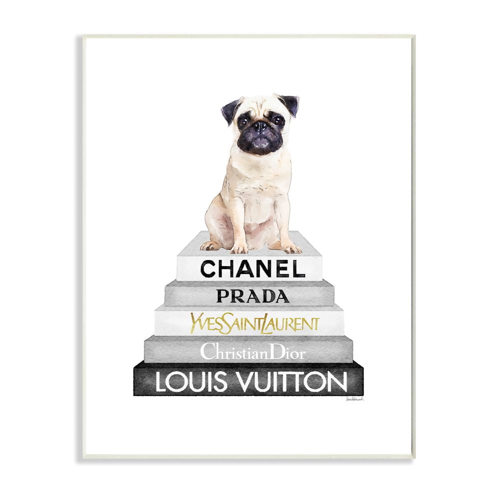 Stupell Industries Glam Pug Sitting on Women's Fashion Icon Books Designed by Amanda Greenwood