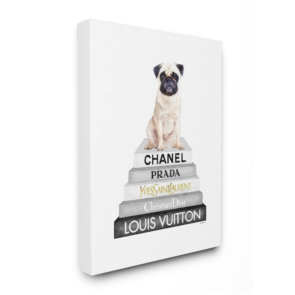 Stupell Industries Glam Pug Sitting on Women's Fashion Icon Books Designed by Amanda Greenwood
