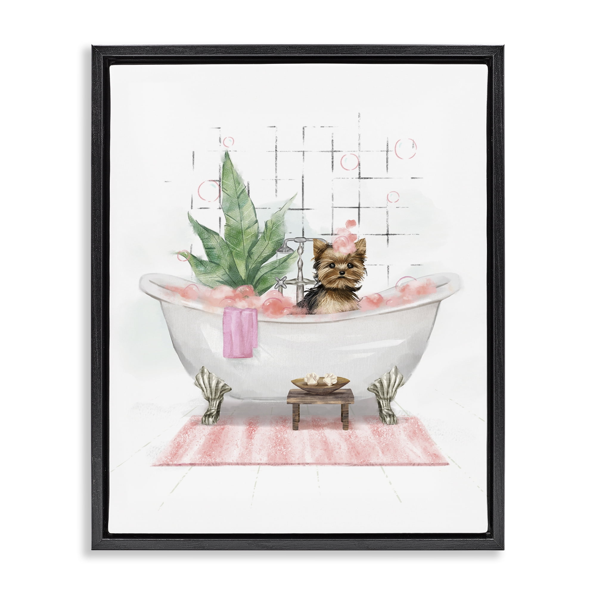 Stupell Industries Glam Pup in Tub Bath & Laundry Painting Black Floater Framed Canvas Art Print Wall Art, 25 x 31