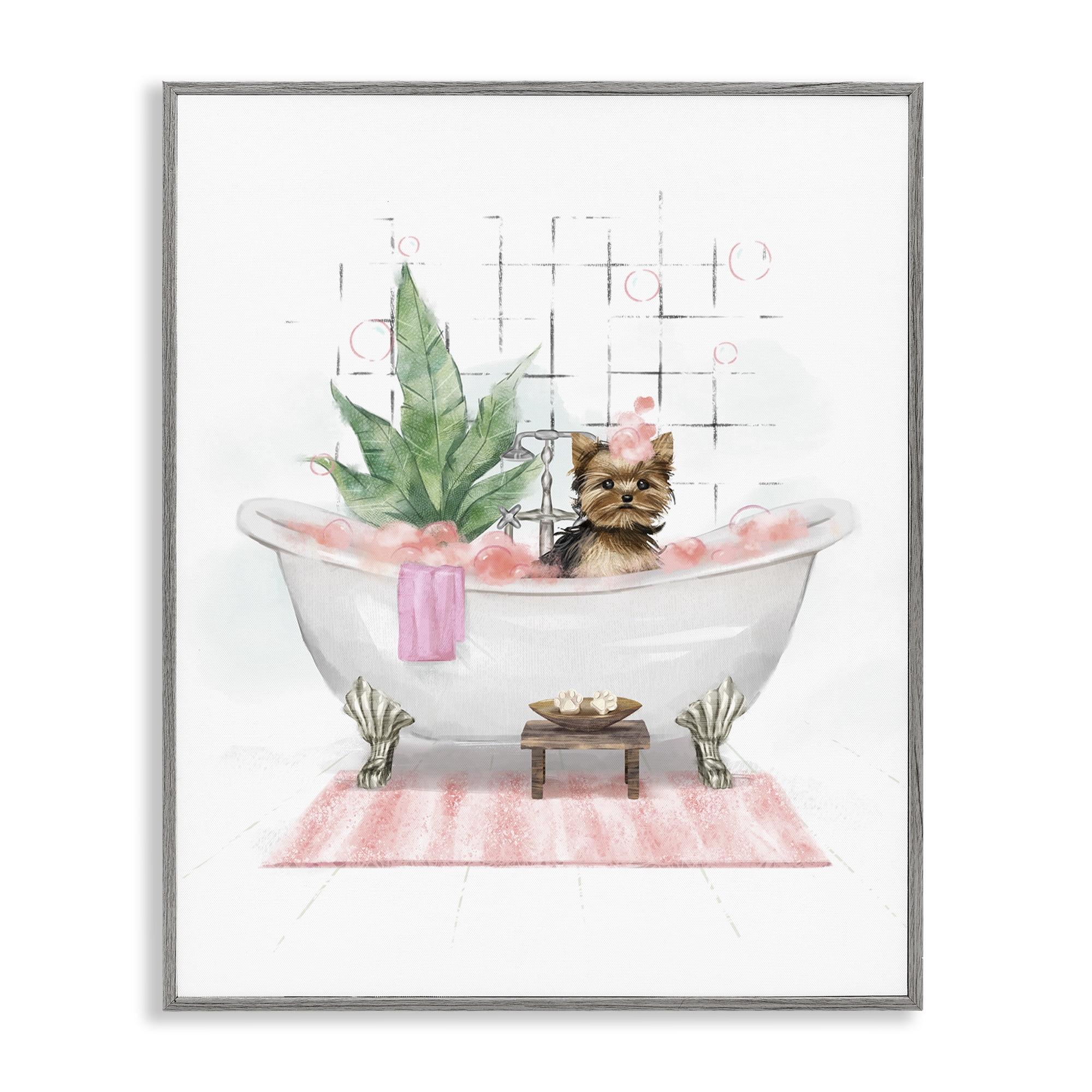 Stupell Industries Glam Pup in Tub Bath & Laundry Painting Gray Framed Art Print Wall Art, 16 x 20