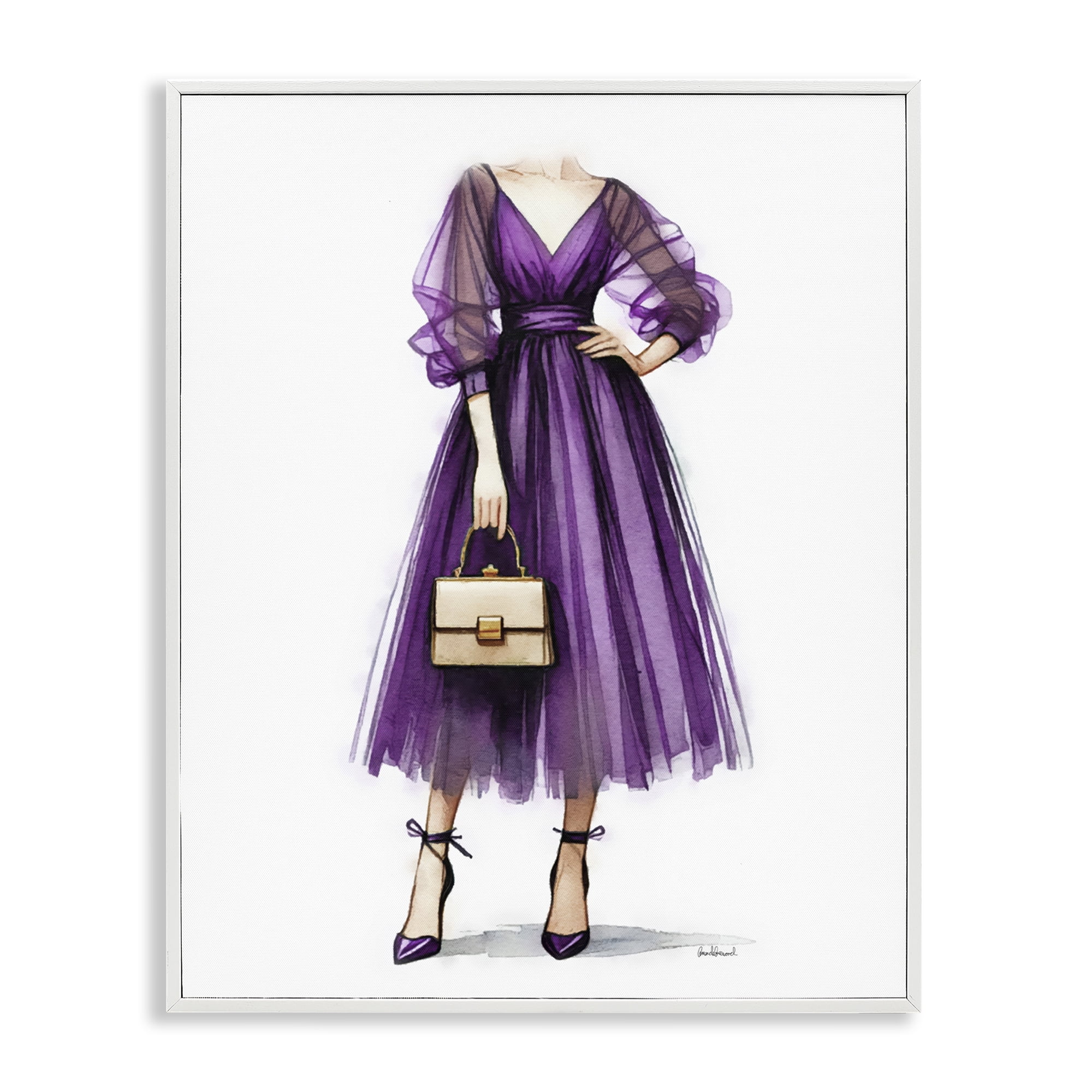 Stupell Industries Glam Purple Gown Fashion Painting White Framed Art Print Wall Art, 11 x 14