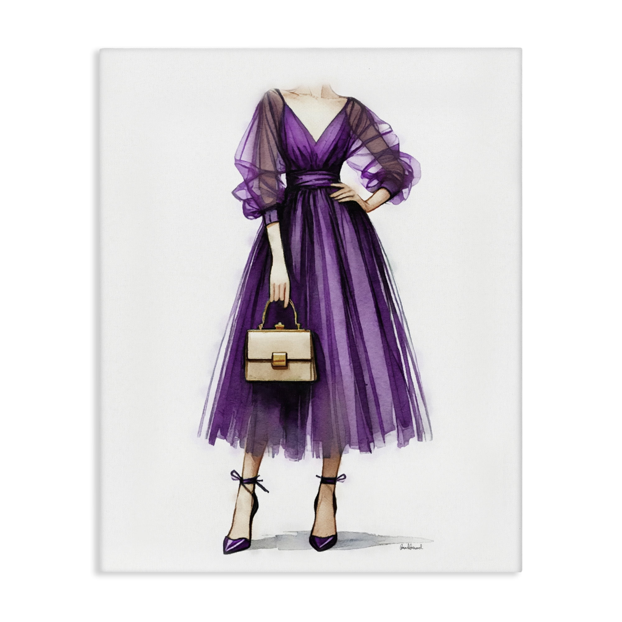 Stupell Industries Glam Purple Gown Fashion Painting Wrapped Canvas Art Print Wall Art, 24 x 30
