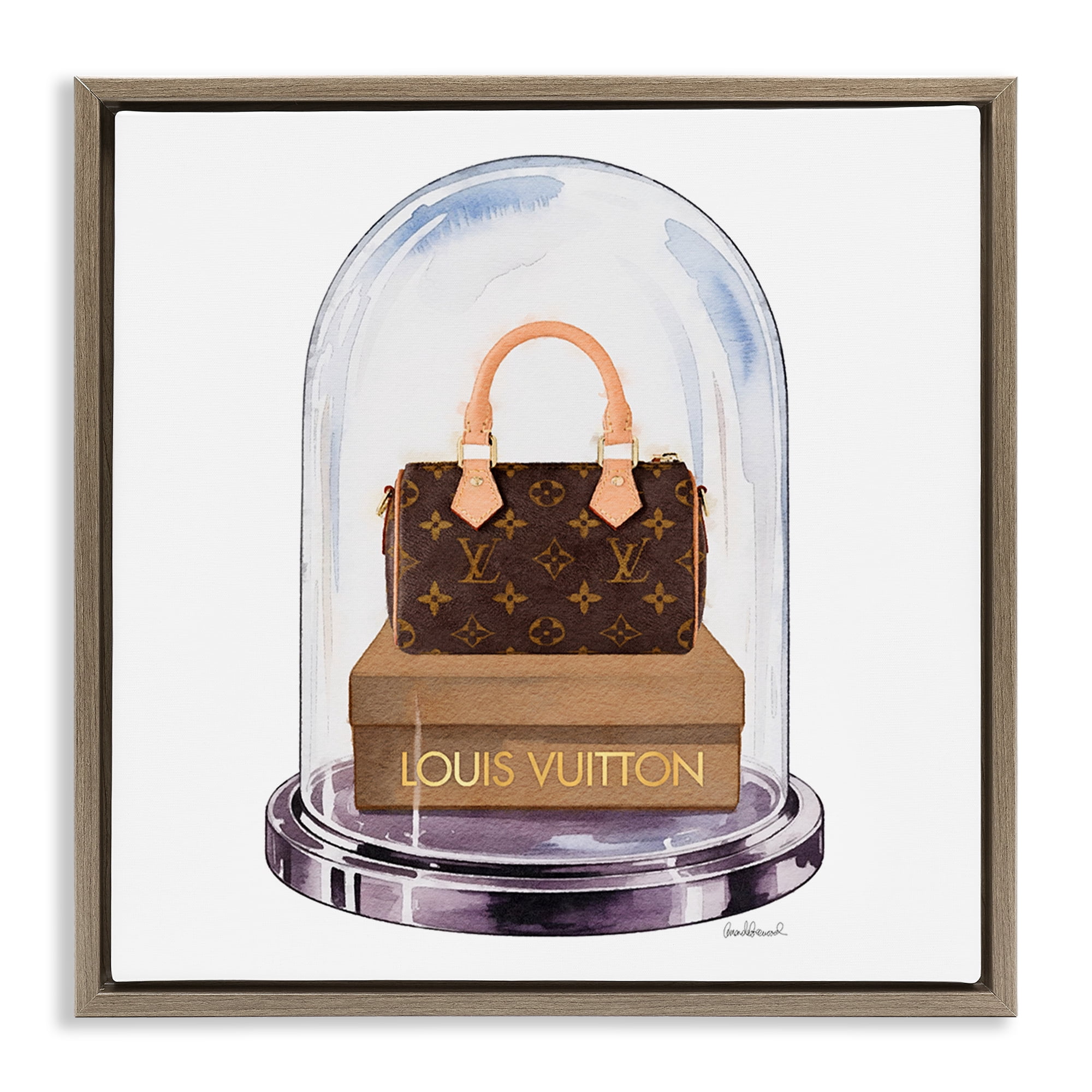 Stupell Industries Glam Purse Bell Jar Brown Framed Floater Canvas Wall Art, design by Amanda Greenwood