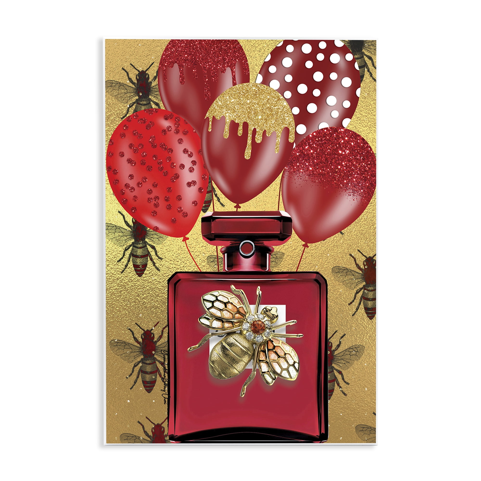 Stupell Industries Glam Red Bee Perfume Fashion Painting Unframed Art Print Wall Art, 13 x 19